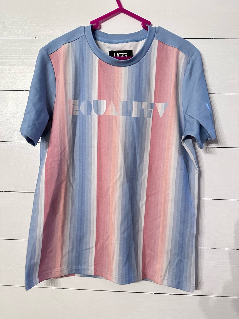 UGG Men's 'EQUALITY' Striped Short Sleeve Tee in Light Blue & Pink